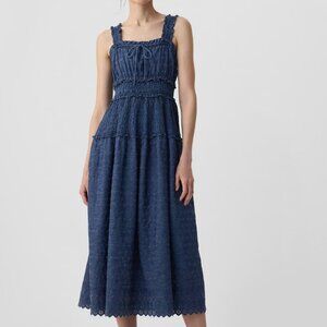 Gap X Doen Eyelet Denim Midi Dress NWT